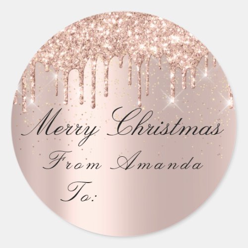 Merry Christmas From To Holidays Spark Rose Confet Classic Round Sticker