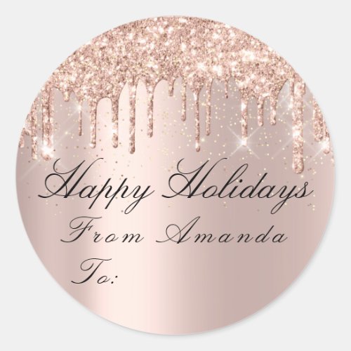 Merry Christmas From To Holidays Spark Rose Glam Classic Round Sticker