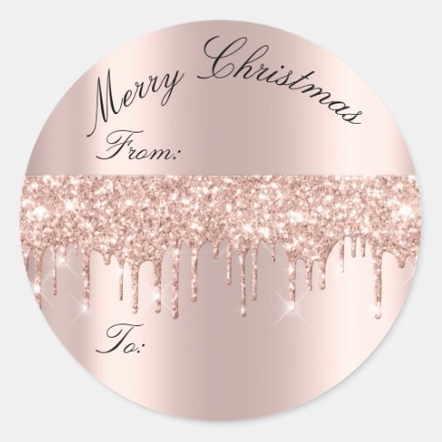Merry Christmas From To Holidays Spark Rose Gold Classic Round Sticker