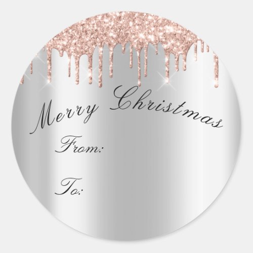 Merry Christmas From To Holidays Spark Rose Gray Classic Round Sticker