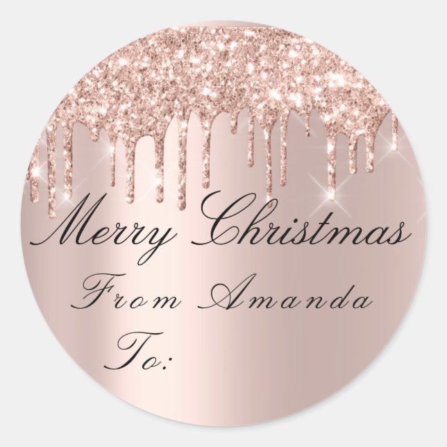 Merry Christmas From To Holidays Spark Rose Joy Classic Round Sticker (Front)