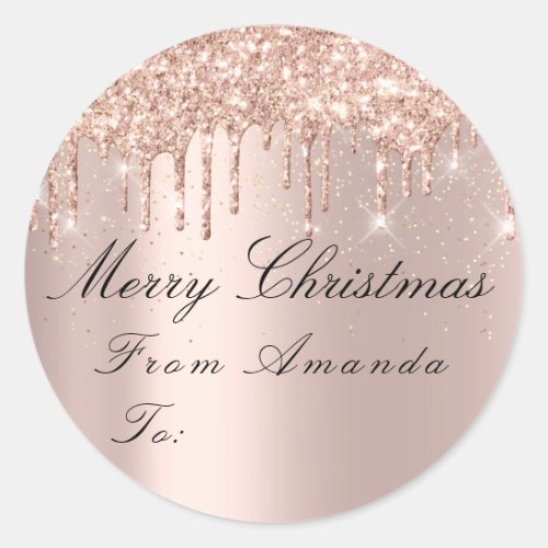 Merry Christmas From To Holidays Spark Rose Lux Classic Round Sticker