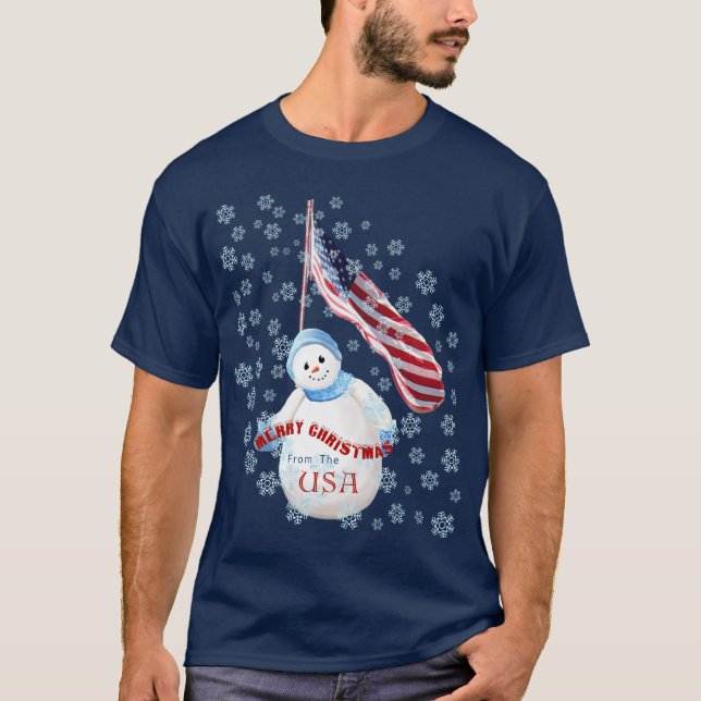 Merry Christmas from USA Snowman T-shirt (Front)