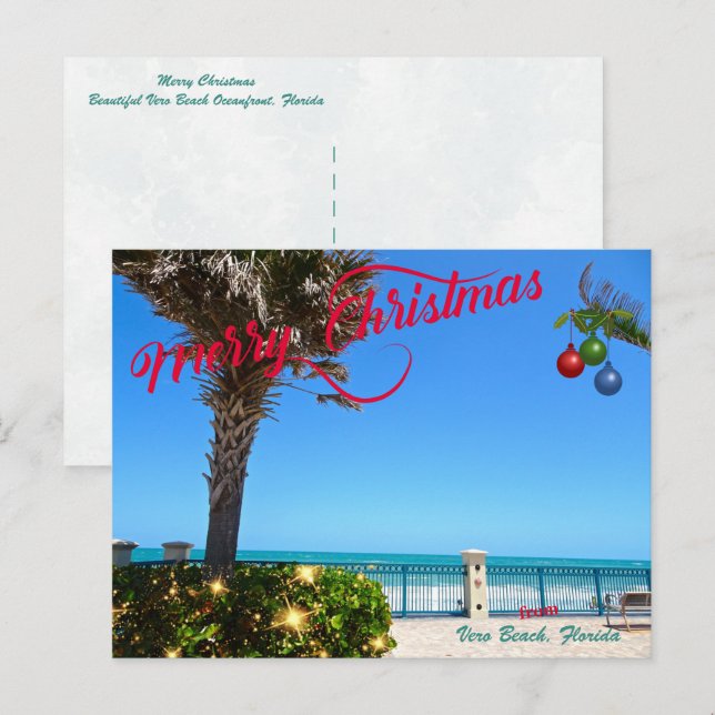 Merry Christmas from Vero Beach Florida Oceanfront Holiday Postcard (Front/Back)