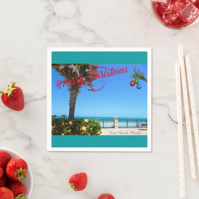 Merry Christmas from Vero Beach Florida Oceanfront Napkins (Insitu)