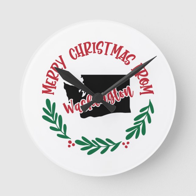 Merry Christmas From Washington US Red Green White Round Clock (Front)