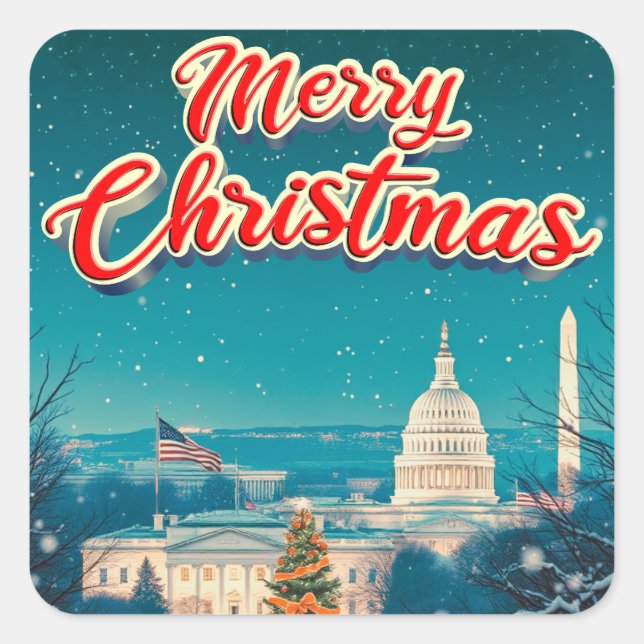 Merry Christmas From Washington  Vintage Retro  Square Sticker (Front)