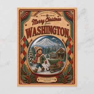 Merry Christmas from Washington Vintage Snow Globe Holiday Postcard