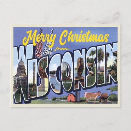 Merry Christmas from Wisconsin vintage style Postcard