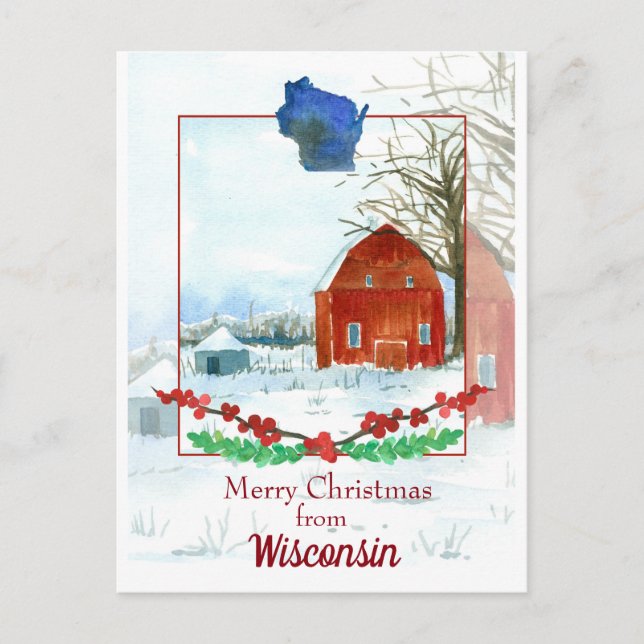 Merry Christmas From Wisconsin Winter Snow Postcard (Front)