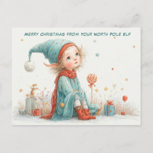 Merry Christmas from Your North Pole Elf   Cute Holiday Postcard