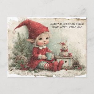 Merry Christmas from Your North Pole Elf Cute Holiday Postcard