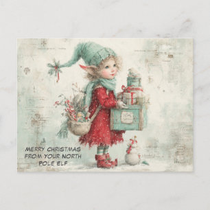 Merry Christmas from Your North Pole Elf Cute Holiday Postcard