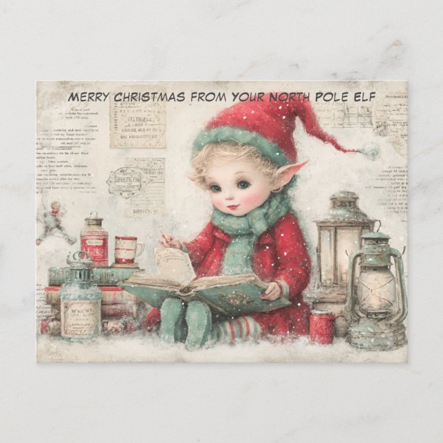 Merry Christmas from Your North Pole Elf | Cute Holiday Postcard (Front)