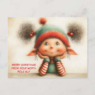 Merry Christmas from Your North Pole Elf Cute Holiday Postcard