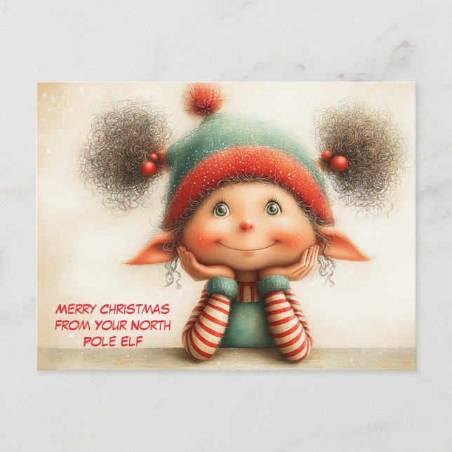 Merry Christmas from Your North Pole Elf | Cute Holiday Postcard (Front)