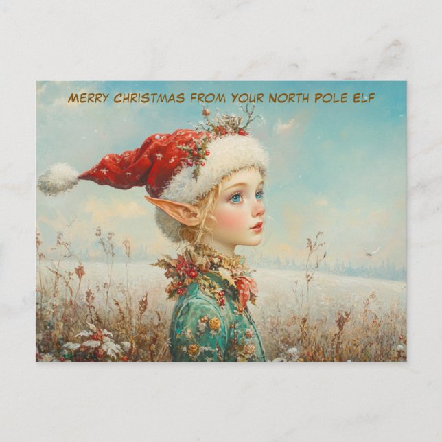 Merry Christmas from Your North Pole Elf | Cute Holiday Postcard (Front)