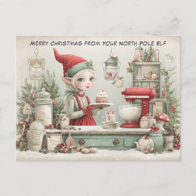 Merry Christmas from Your North Pole Elf | Cute Holiday Postcard (Front)