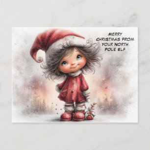 Merry Christmas from Your North Pole Elf Cute Holiday Postcard