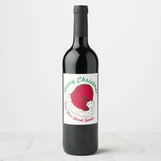 Merry Christmas From Your Secret Santa Claus Hat Wine Label (Front)