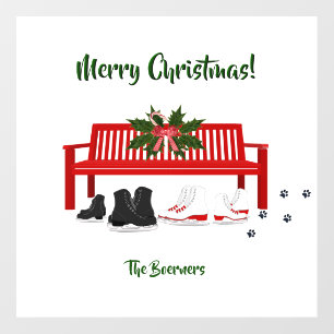 Merry Christmas Front Door Ice Skates Floor Decals