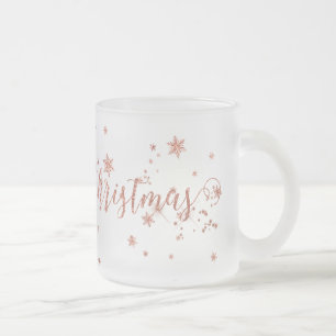 Merry Christmas Frosted Pink Rose Gold Frosted Glass Coffee Mug