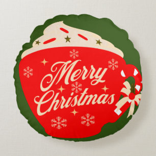 Merry Christmas Frosting Snowflakes Sprinkles Round Pillow