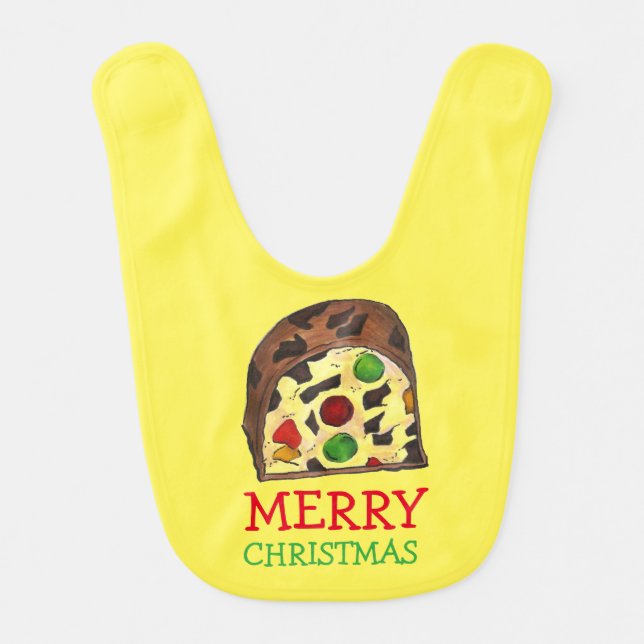 Merry Christmas Fruit Cake Fruitcake Slice Holiday Baby Bib (Front)