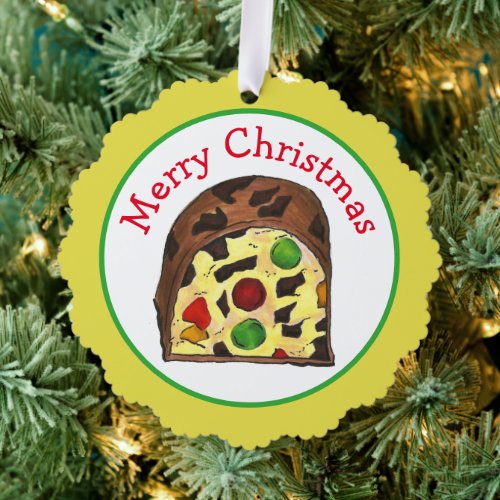 Merry Christmas Fruit Cake Fruitcake Slice Holiday Ornament Card