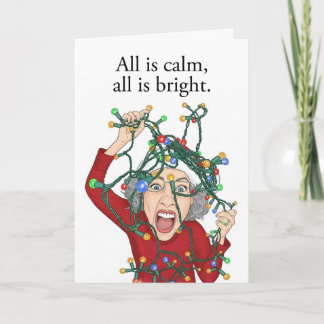 Merry Christmas Frustrated Woman Tangles Lights Holiday Card