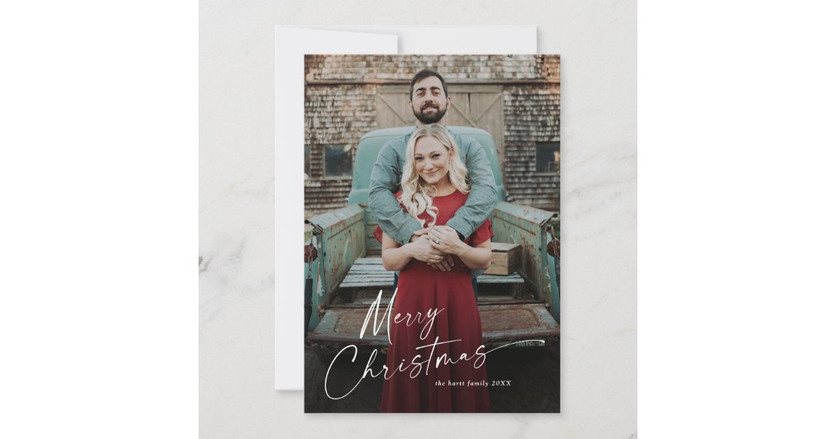 Merry Christmas full bleed portrait photo holiday Card | Zazzle