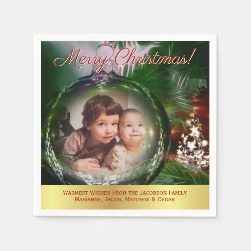 Merry Christmas Fun Bauble Ornament Picture Frame Napkins