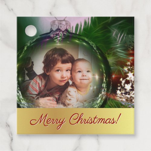 Merry Christmas Fun Bauble Photo Frame Gift Tag