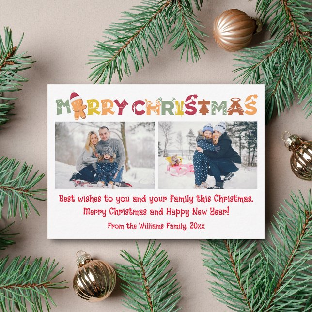 merry christmas fun calligraphy 2 photos collage  note card (Creator Uploaded)