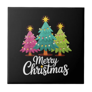 Merry Christmas Fun Colorful Christmas Tree Design Ceramic Tile