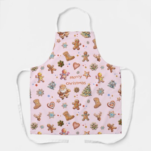 Merry Christmas Fun Cute Gingerbread Pink Apron