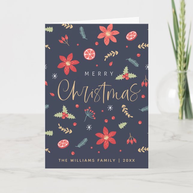 Merry Christmas Fun Floral Holiday Card (Front)