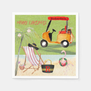 Merry Christmas Fun Golf Beach Flamingo Napkins