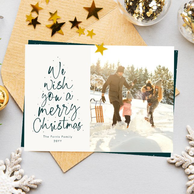 Merry Christmas fun green family photo Holiday Card (Creator Uploaded)