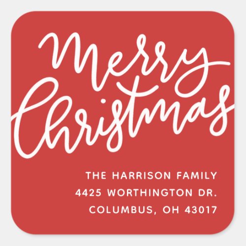 Merry Christmas fun handlettered script address Square Sticker