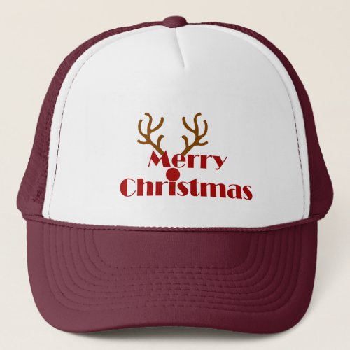 Merry Christmas Fun Holiday Greeting with Reindeer Trucker Hat