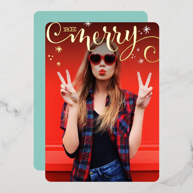 MERRY CHRISTMAS fun luxe calligraphy Foil  Foil Holiday Card (Front/Back)