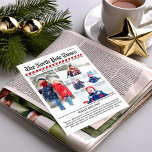 Merry Christmas Fun Photo Collage Newspaper Holiday Card<br><div class="desc">This design features a merry Christmas,  with a photo collage,  and a fun the north pole,  with a 5 five photo,  typography typographic,  with a unique newspaper newsletter,  a cute whimsical Santa,  a red and white,  candy cane stripes striped,  a fun holiday greeting card</div>