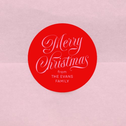 Merry Christmas fun pink and red personalized Classic Round Sticker
