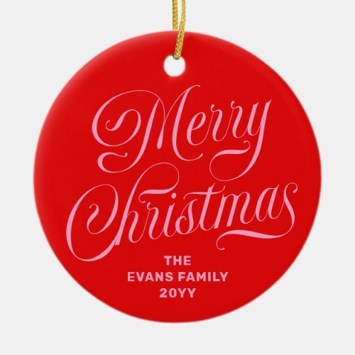 Merry Christmas fun pink and red photo Ceramic Ornament
