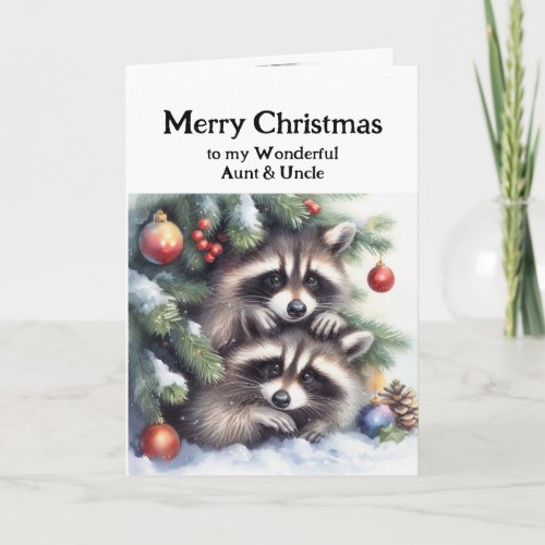 Merry Christmas Fun Raccoons Aunt Uncle Card