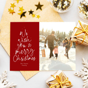 Merry Christmas fun red family photo Holiday Card
