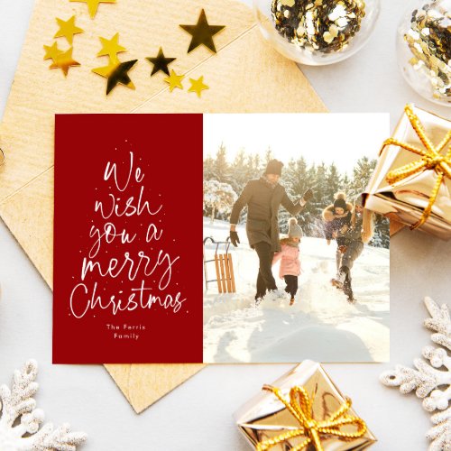 Merry Christmas fun red family photo Holiday Card