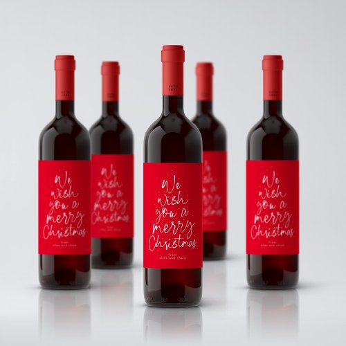 Merry Christmas fun red personalized holiday Wine Label