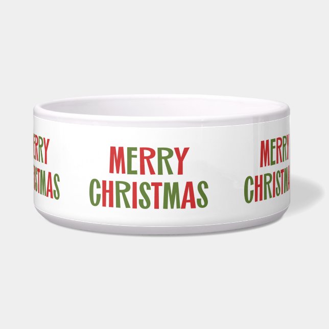 Merry Christmas Fun Retro Lettering Red and Green Bowl (Right)